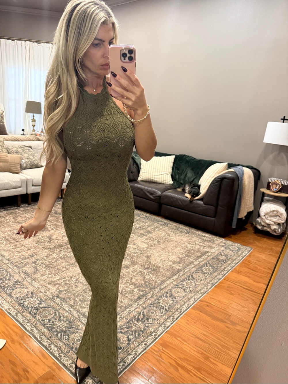Ronny Kobo Olive Green Knit Sleeveless Maxi Dress